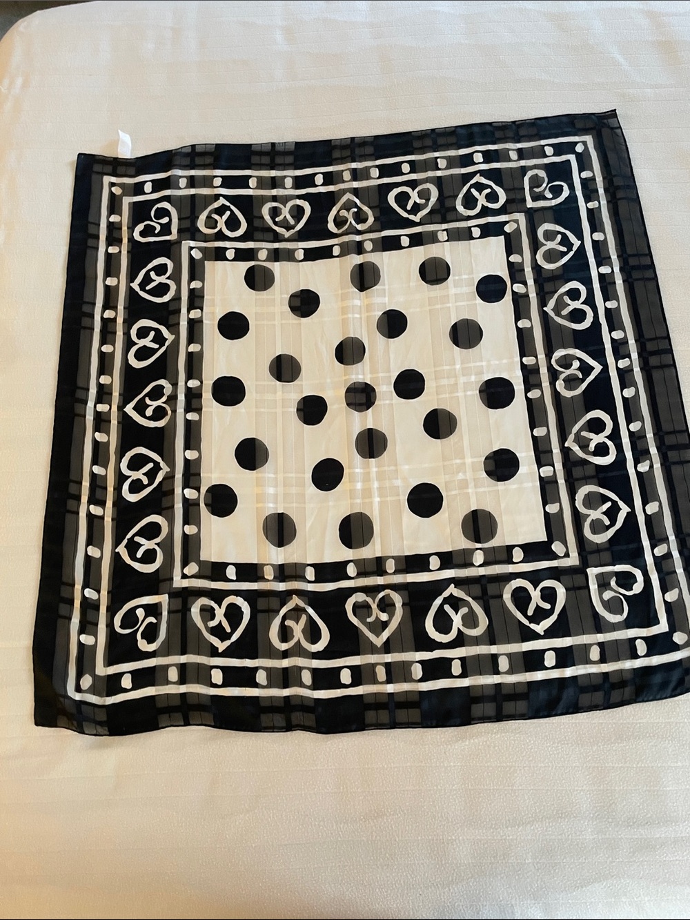 Black and White Heart & Polka Dot Square Scarf